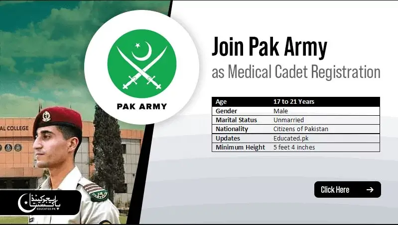 Pakistan Army Jobs as Medical Cadet