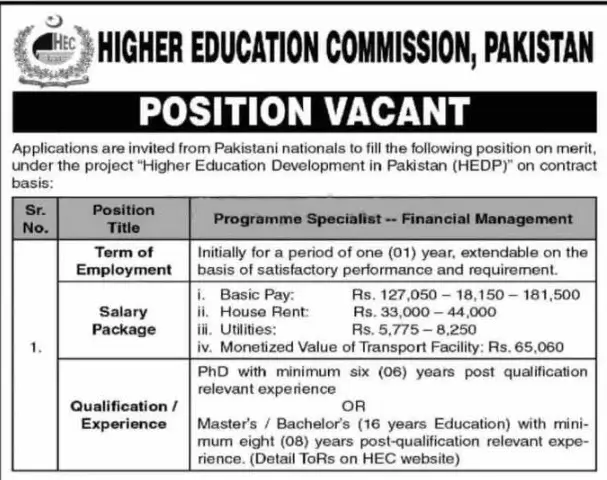 Higher Education Commission HEC Jobs