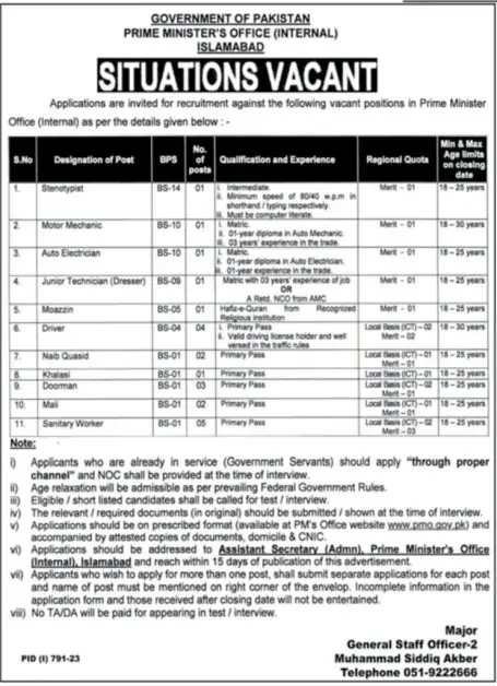 Latest Prime Minister PM Office Jobs