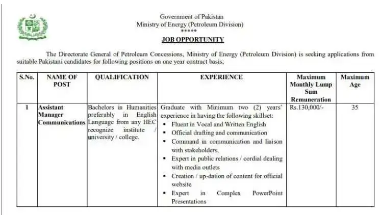 Ministry of Energy Power Division Jobs